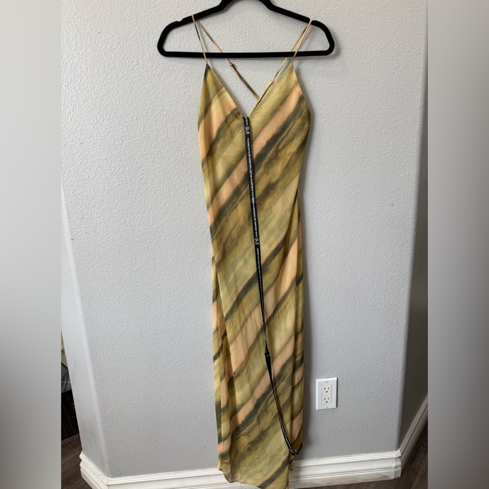SLA The Label Samui Sheer Maxi Dress XS NWT Watercolor Slip Y2K Vacation - Picture 3 of 7